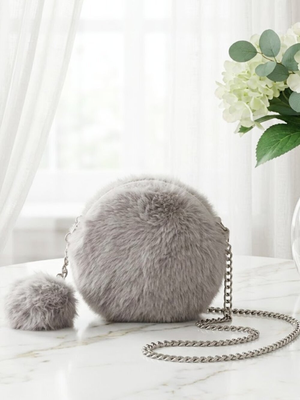 Ladies Grey Fuzzy Purse